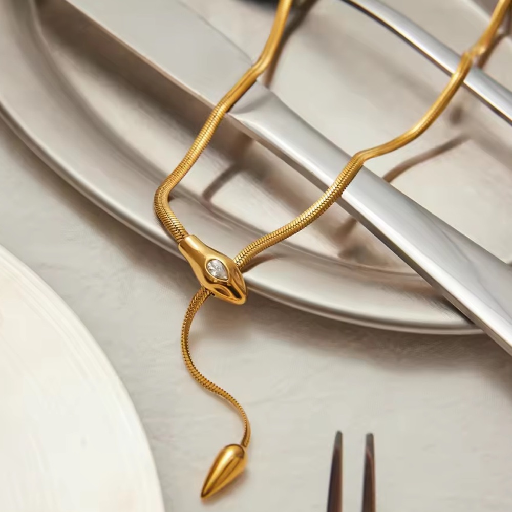 Serpentine Necklace 18K Gold Color Plated Stainless Steel - Picture 4 of 9